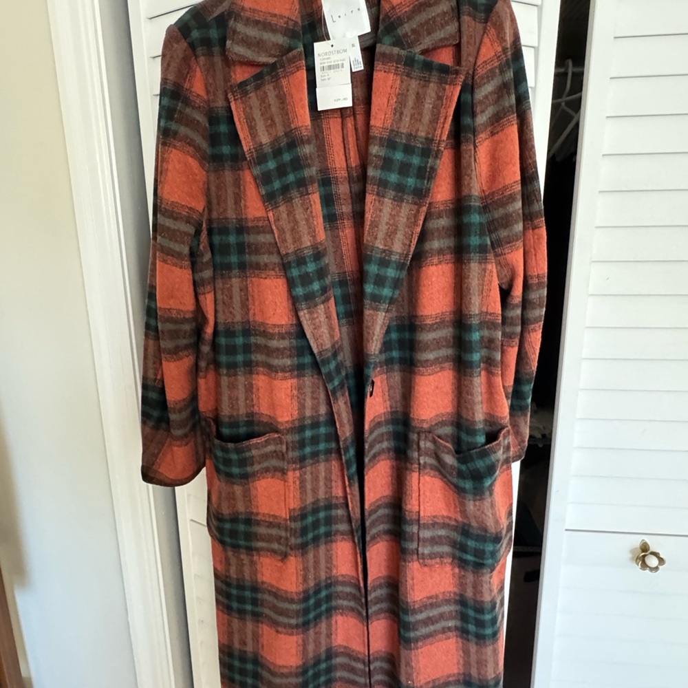 Leith Orange and Green Plaid Coat
